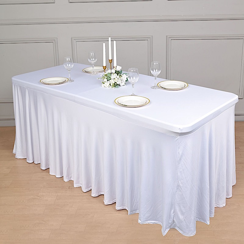 6 ft Wavy Rectangular Fitted Tablecloth Premium Spandex Table Cover Party Events - Picture 52 of 59