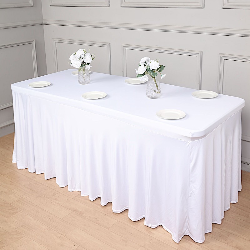6 ft Wavy Rectangular Fitted Tablecloth Premium Spandex Table Cover Party Events - Picture 55 of 59