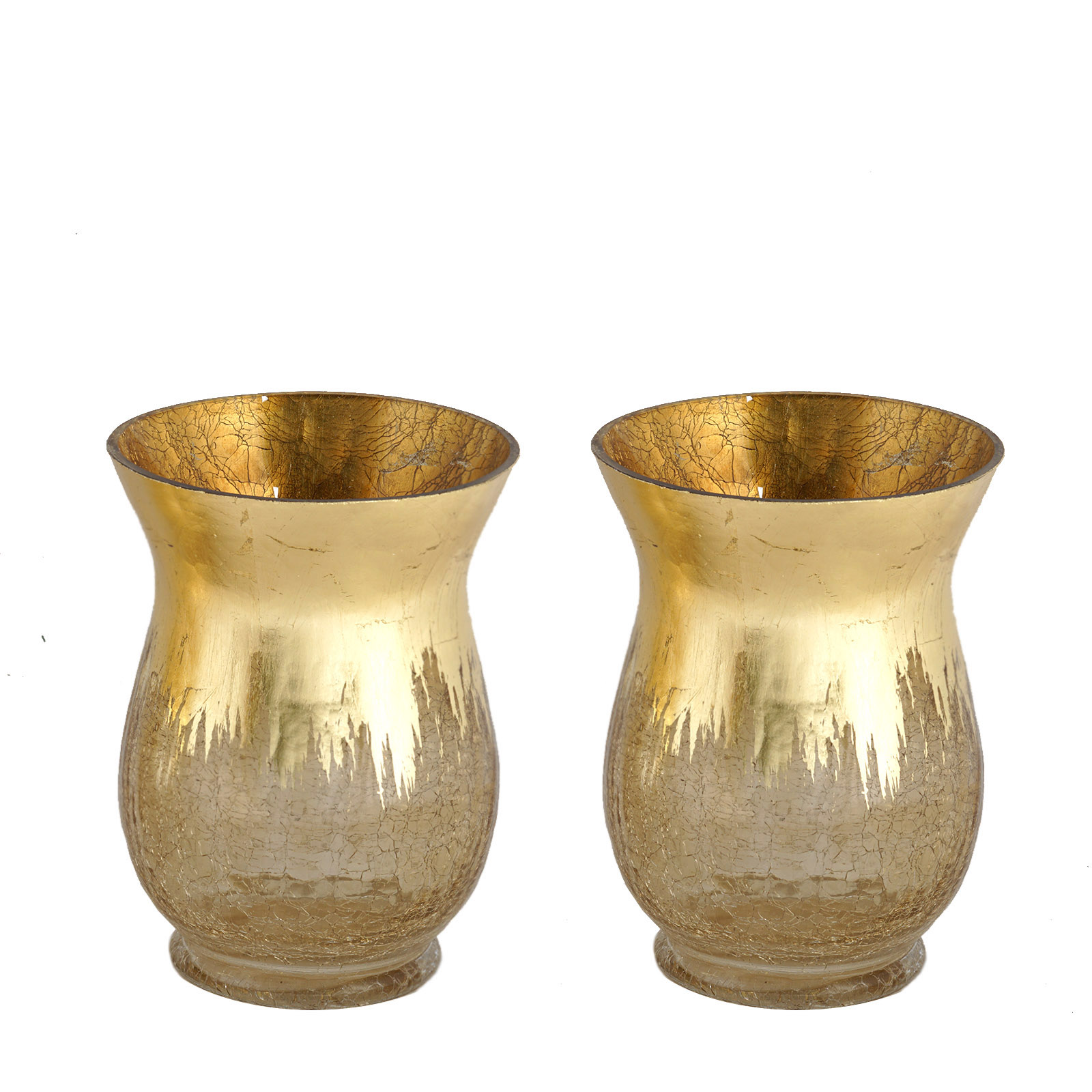 8" tall Gold Crackle Glass Candle Holders Vases Wedding Party