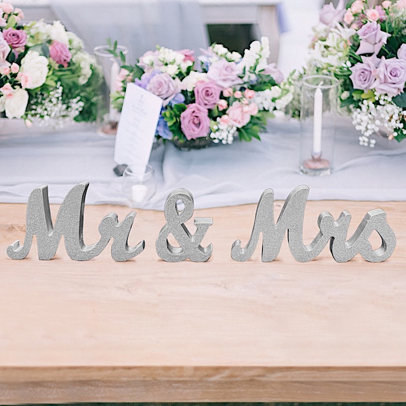 Glittered Wooden Mr & Mrs Freestanding Wedding Table Display Signs Party Events - Picture 10 of 19