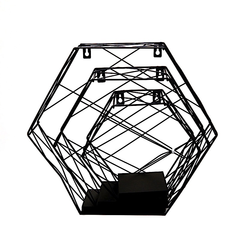 3 Hexagon Metal with Wood Geometric Floating Shelves Party Home Sale Decorations