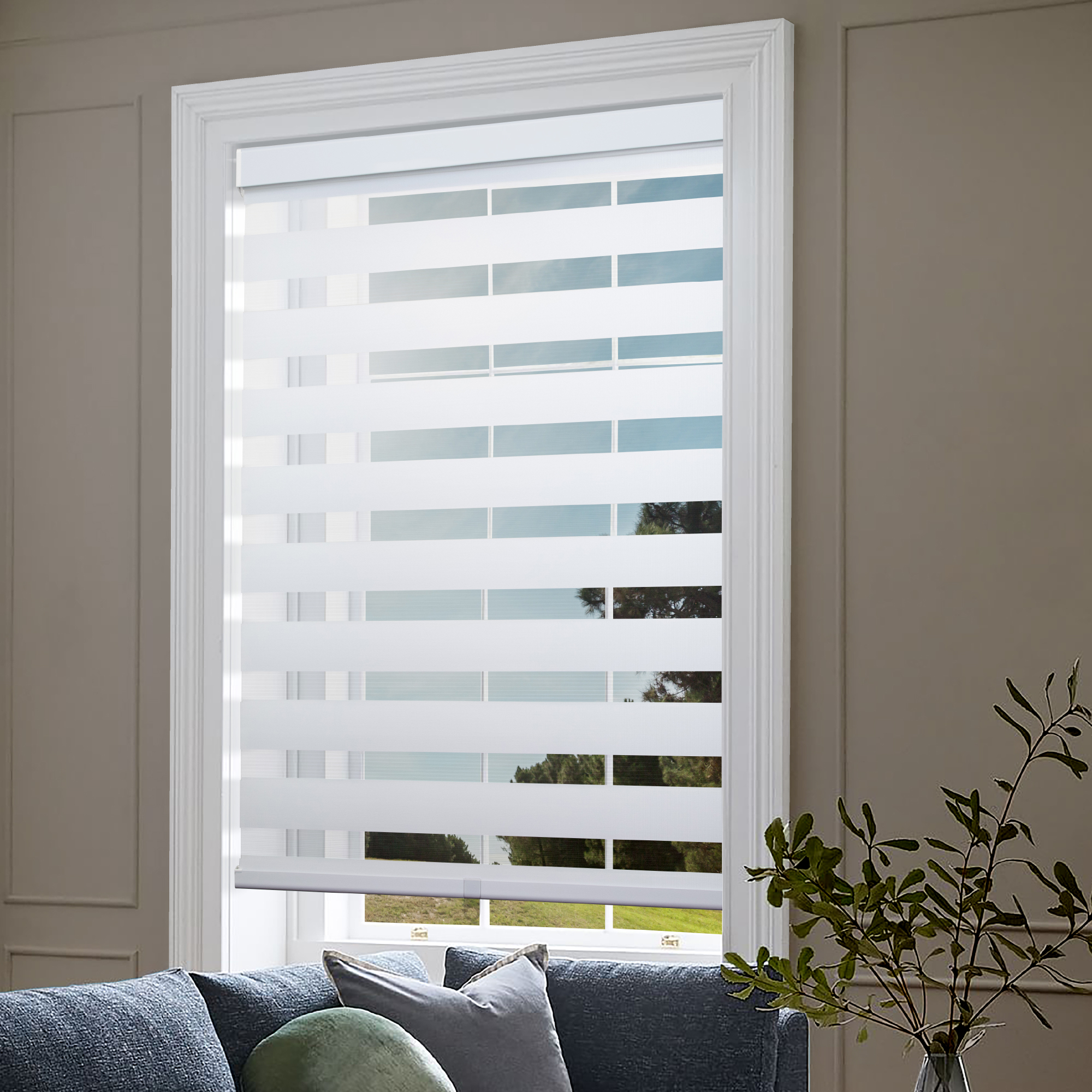 thumbnail image 2 of LUCKUP Cordless Zebra Blinds – Roller Shades For Window – Day And Night Privacy – 72 Inch Length, 20-44 Inch Width (White/Black) 2 of 3