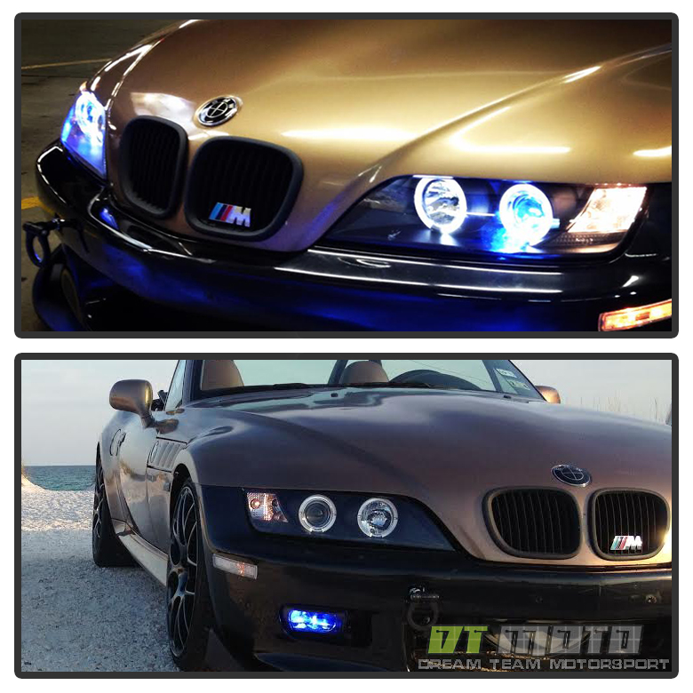 Black 19962002 BMW Z3 LED Halo Projector Headlights Head Lamps Pair