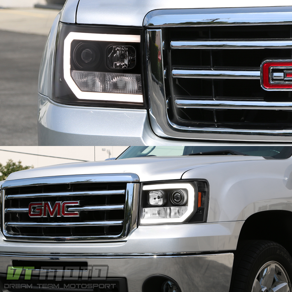 Details about / FOR 2007-2013 GMC SIERRA DENALI BLACK LED HEADLIGHTS W//BLUE DRL LED SIGNAL+HID