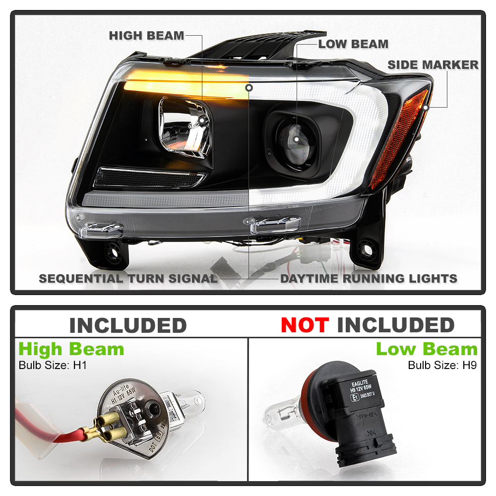 HECASA LED Projector Headlights For Jeep Grand Cherokee 2011 2012 2013 – Black Housing