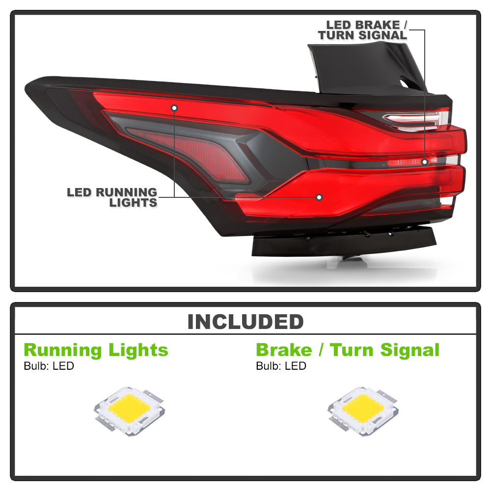 LED Tail Light Assembly For 2022 2023 2024 Chevy Traverse - Outer Driver Side (Left), Black Housing
