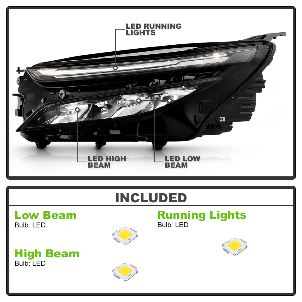 Full LED Headlight Assembly – Left Driver Side, Fits 2022-2024 Chevy Equinox LT/RS, Black Housing