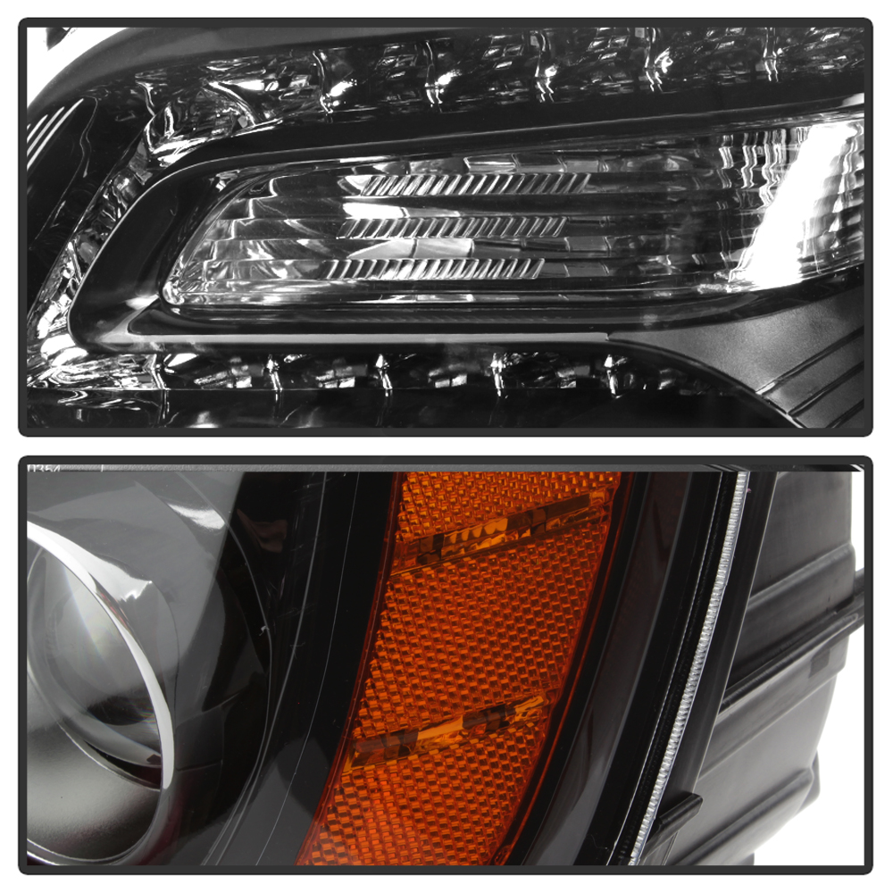 Driver Side Black Headlight With LED DRL – For 2011-2014 Chrysler 300 (Halogen, Non-HID)