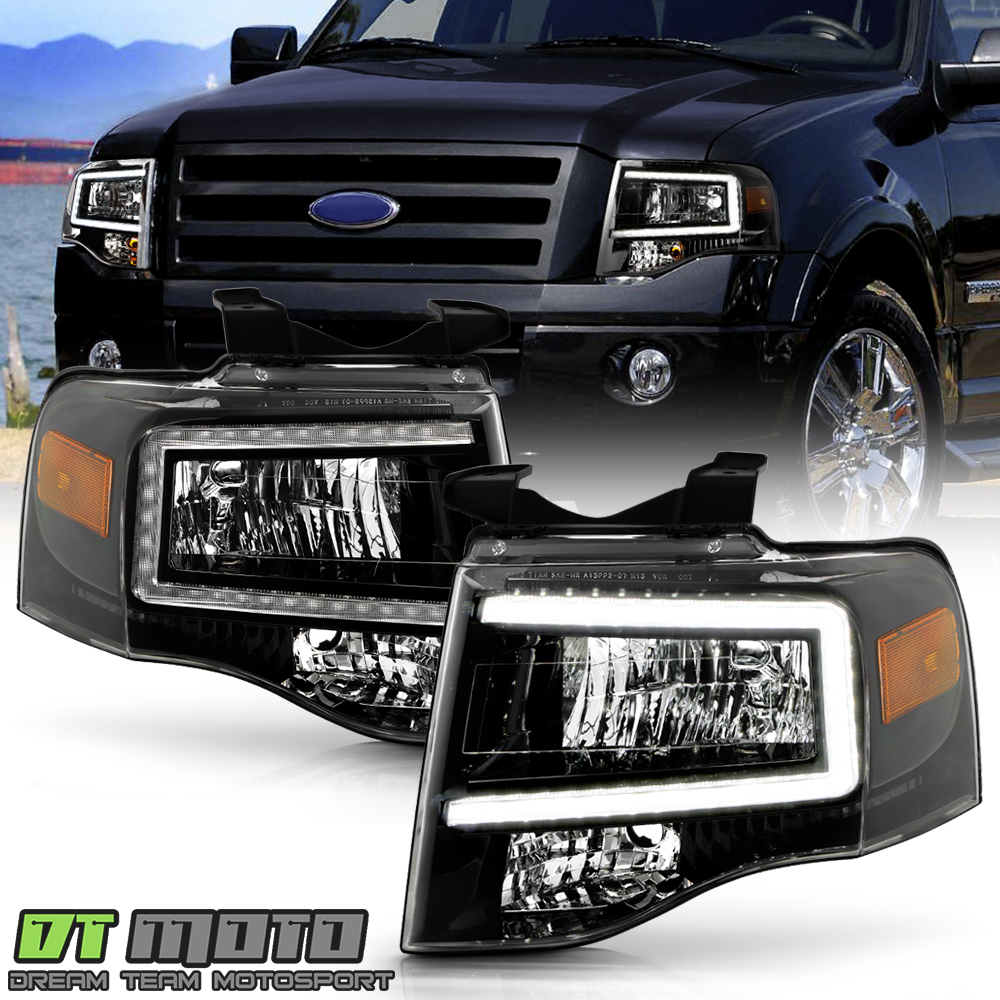 For 2007-2014 Ford Expedition Upgrade Black LED Tube Headlights