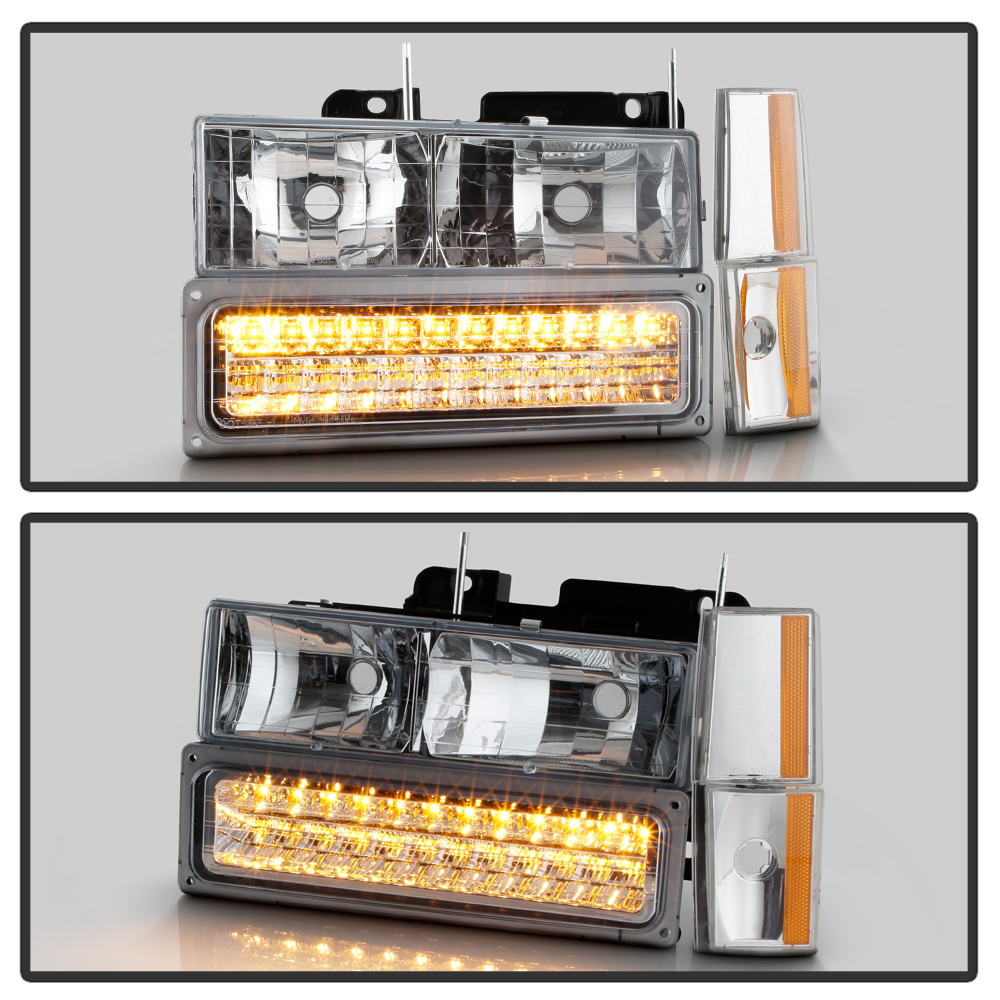 Speed Daddy Black LED DRL Headlight Assembly For 88-93 Chevy C/K 1500 | W/ Turn Signal & Side Marker