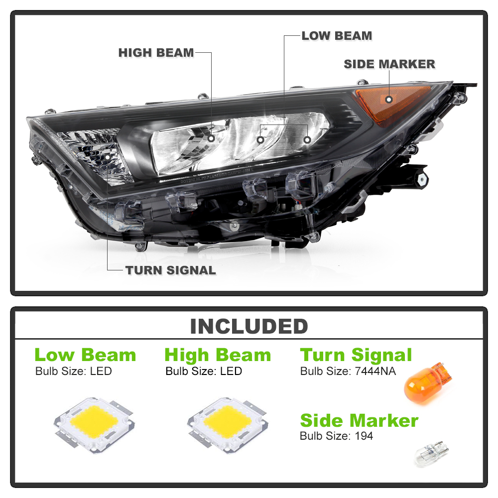 For 2019-2021 Toyota RAV4 Black Bezel LED Headlights Headlamps