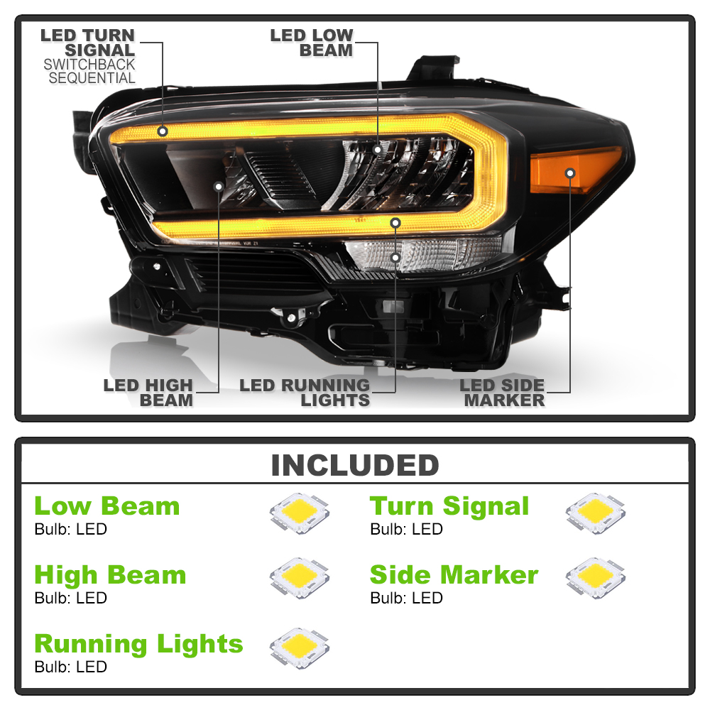 For 2020-2023 Toyota Tacoma Limited|TRD Black Full LED Headlights