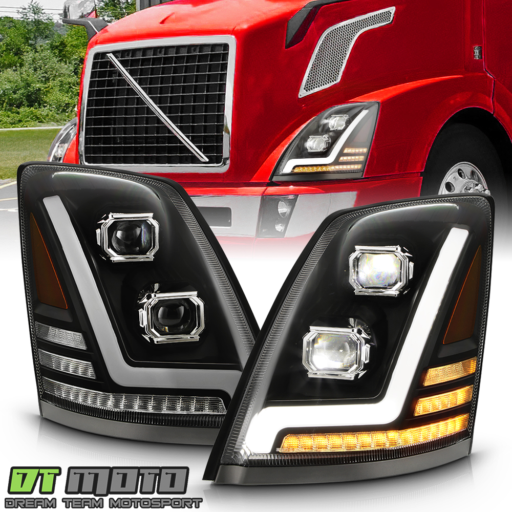 For 2004-2018 Volvo VNL Black Sequential Signal Dual LED Projector