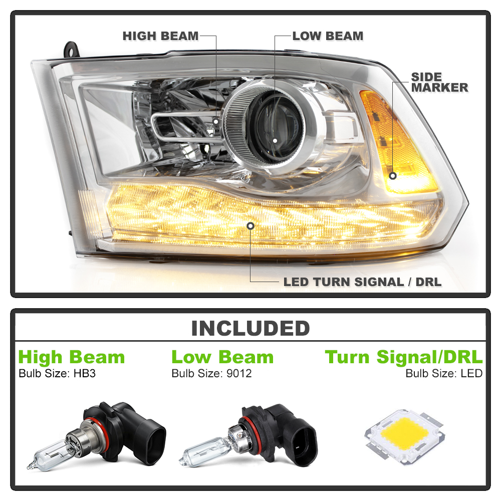 20132018 Ram 1500 2500 3500 Chrome Projector Headlights Headlamps Left