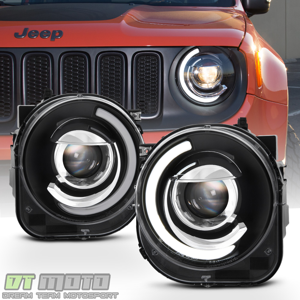 Blk 20152018 Jeep Renegade LED DRL Tube MonoEye Projector Headlights Headlamps eBay