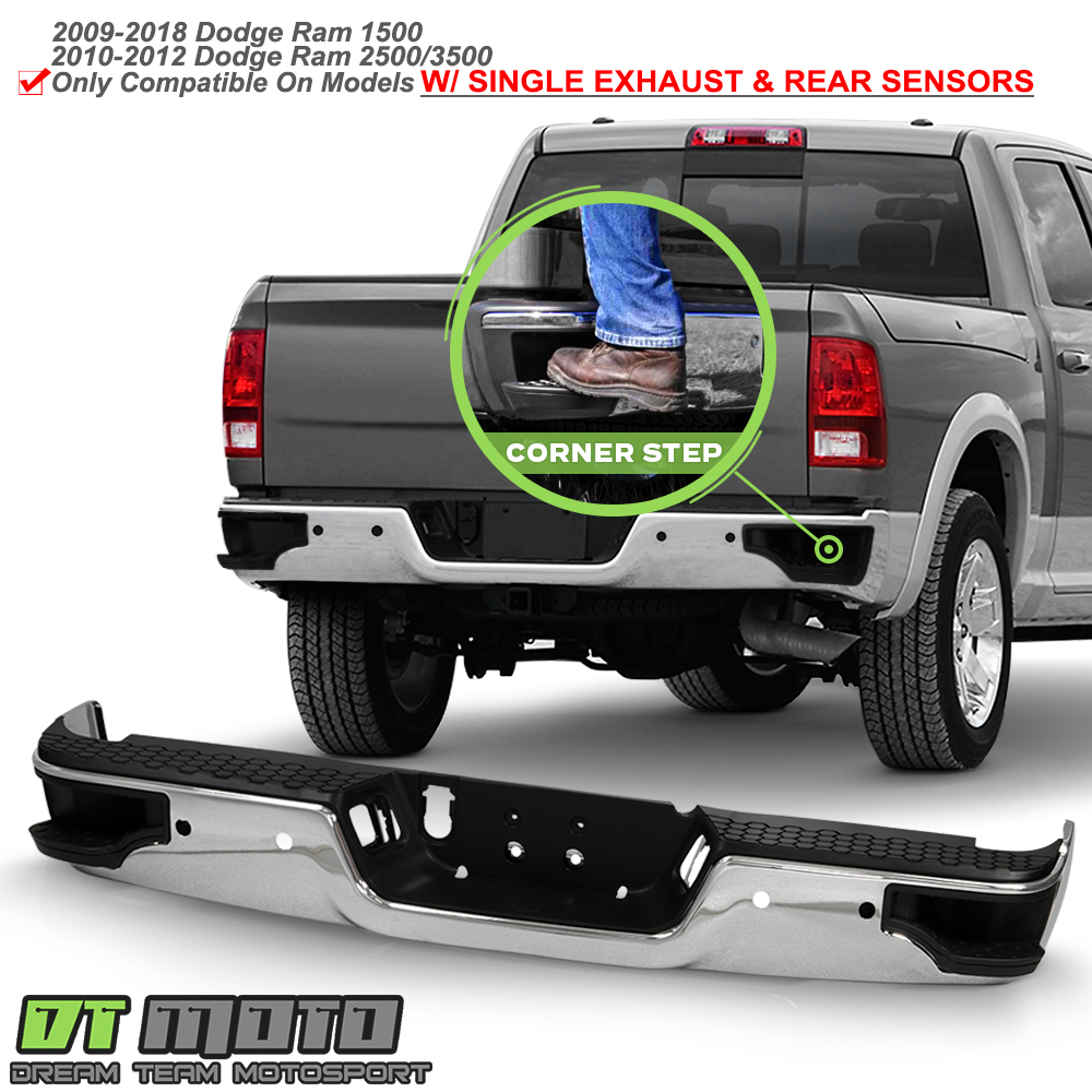 Chrome Rear Bumper For 2009-2018 Dodge Ram 1500 – W/Sensor Hole & Corner Step