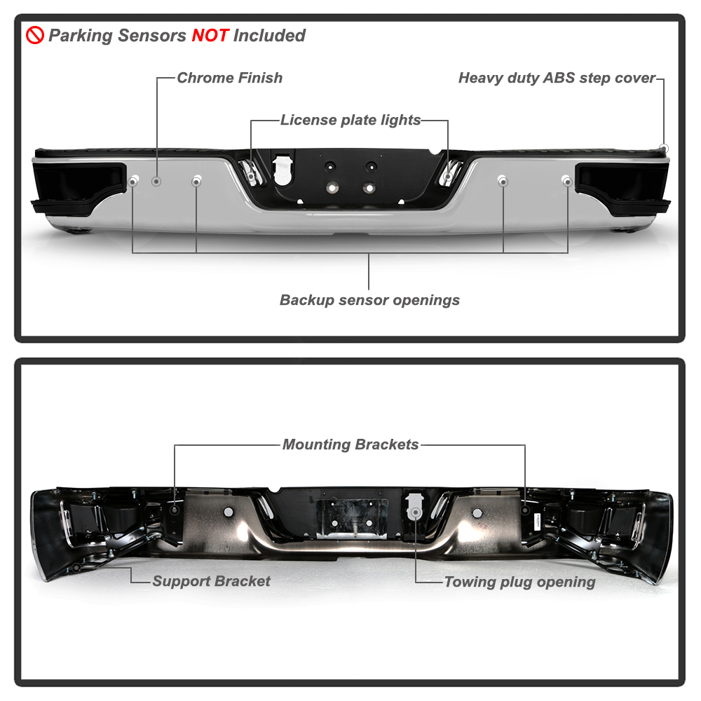 Chrome Rear Bumper For 2009-2018 Dodge Ram 1500 – W/Sensor Hole & Corner Step