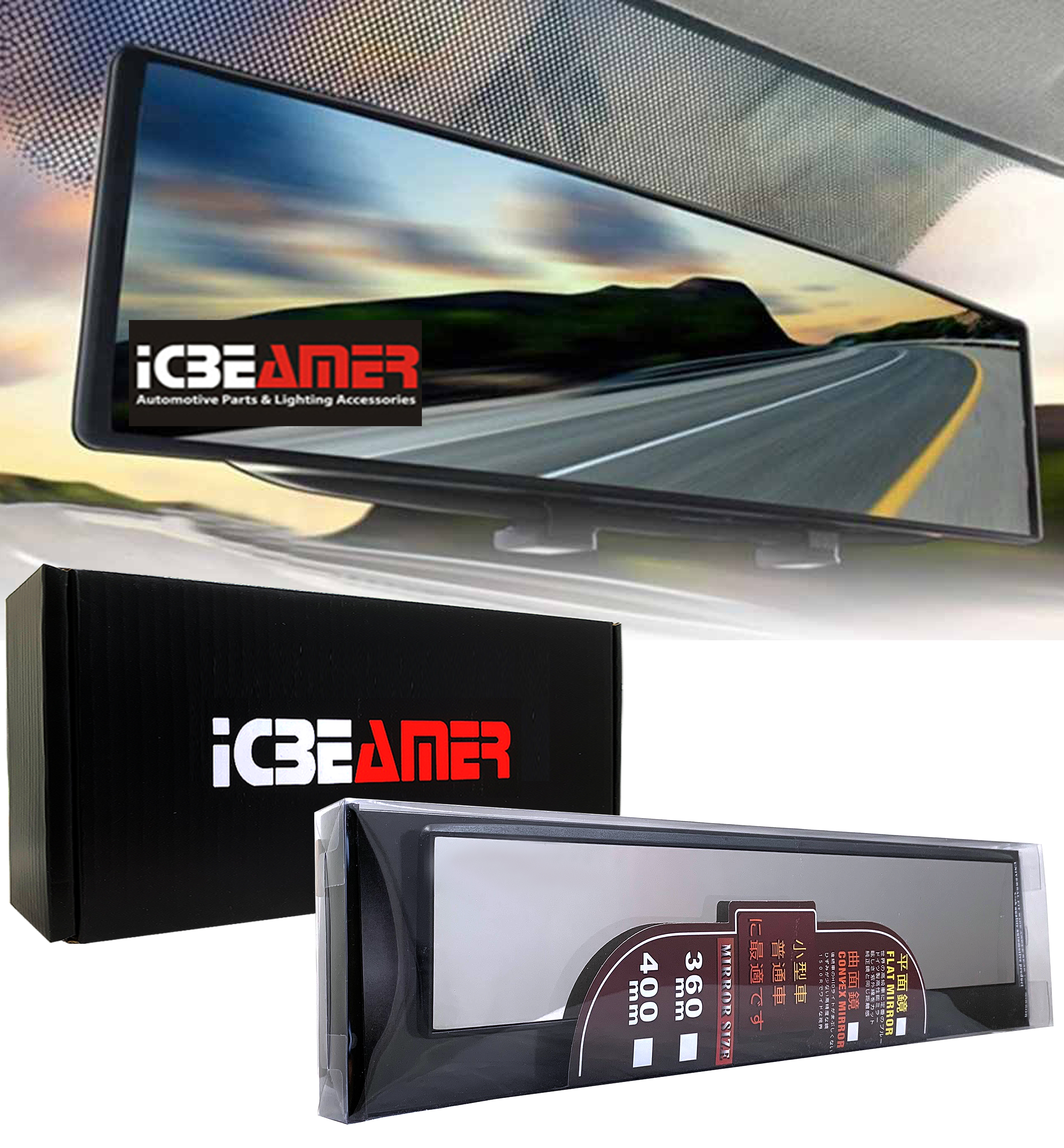 Broadway 400mm Wide Convex Interior Clear Rear View Universal Fit Mirror A407
