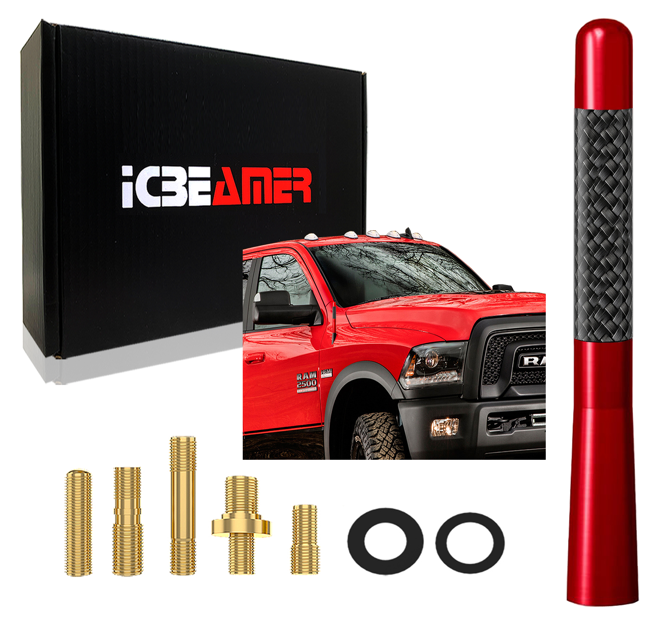 thumbnail image 2 of Vision Universal Carbon Fiber Short Antenna – 4.7" Red Aluminum – USA Seller, Bolt-On 2 of 5