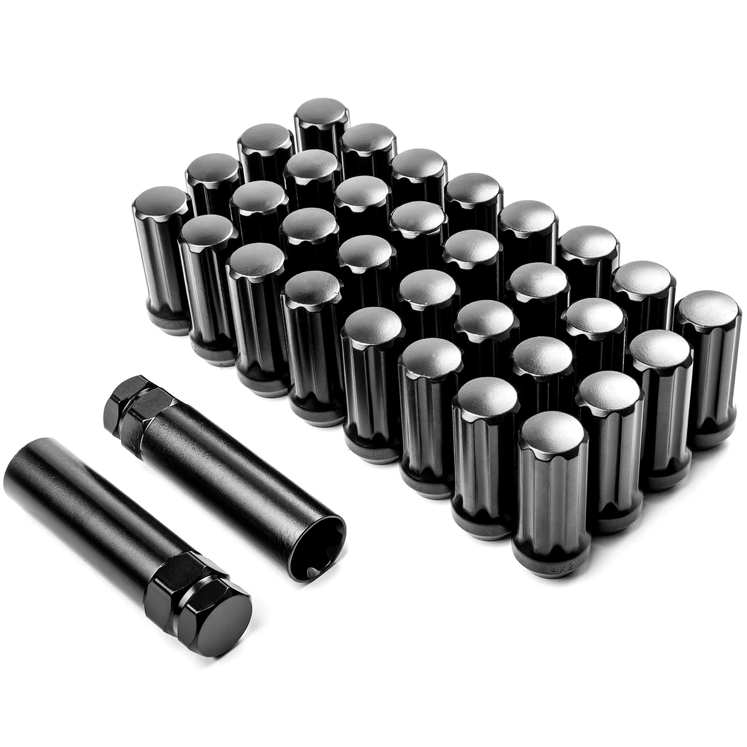 32x Black 14x2 Wheel Lug Nuts + 2 Keys Anti-Theft for Ford