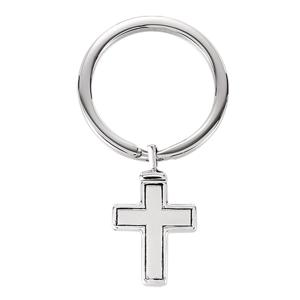 Rhodium Plated Sterling Silver Cross Ash Holder Key Chain Rhodium Plated Sterling Silver Cross Ash Holder Key Chain