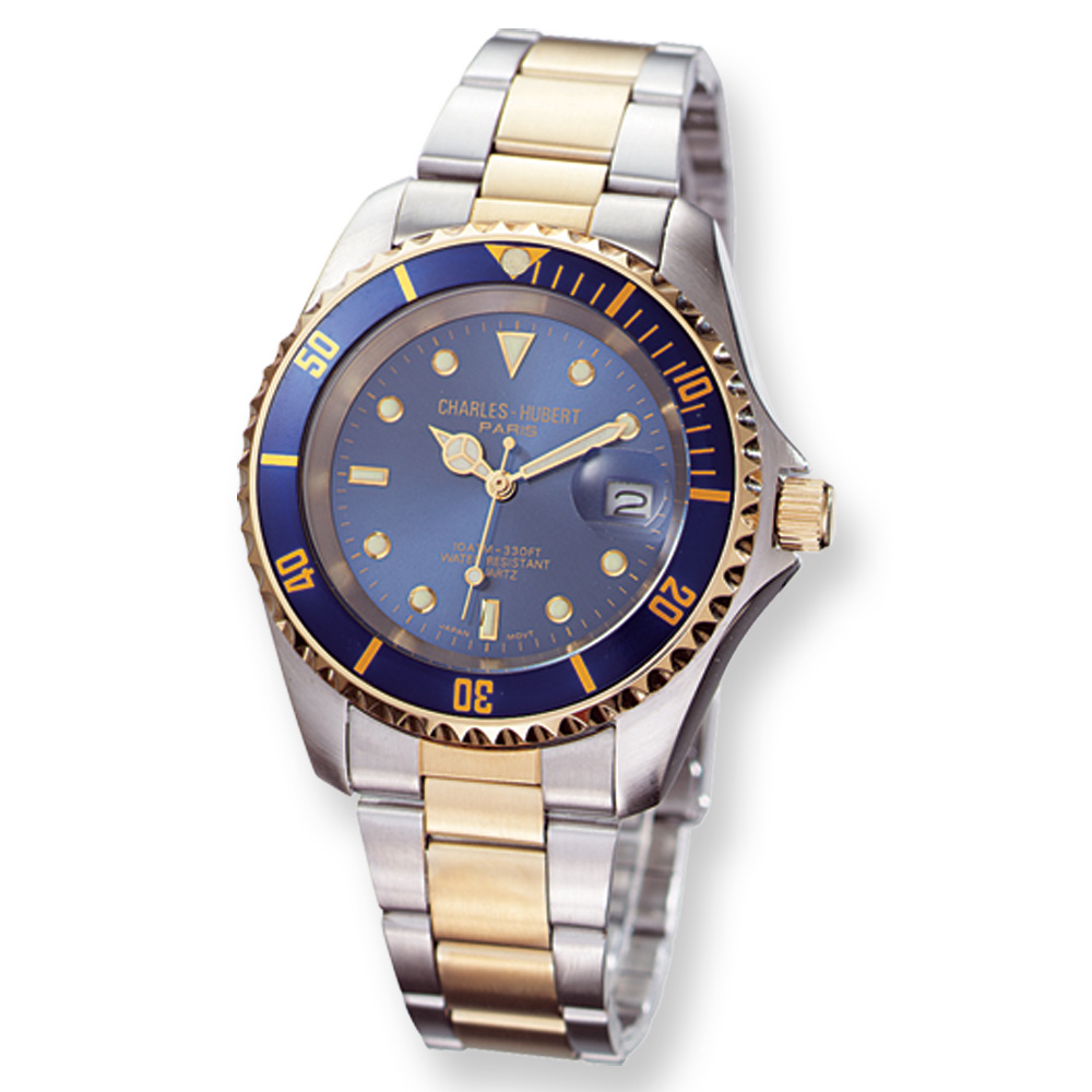 Men's Two-Tone, Rotating Diver's Bezel Watch by Charles Hubert Men's Two-Tone, Rotating Diver's Bezel Watch by Charles Hubert