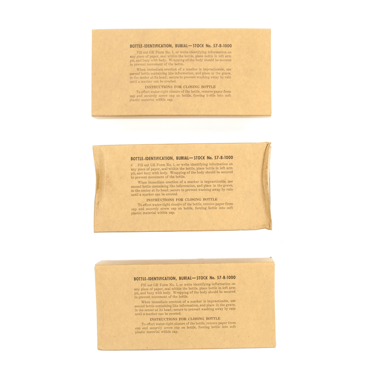 Original U.S. WWII Graves Registration Burial ID Bottle Set of 6 in Box