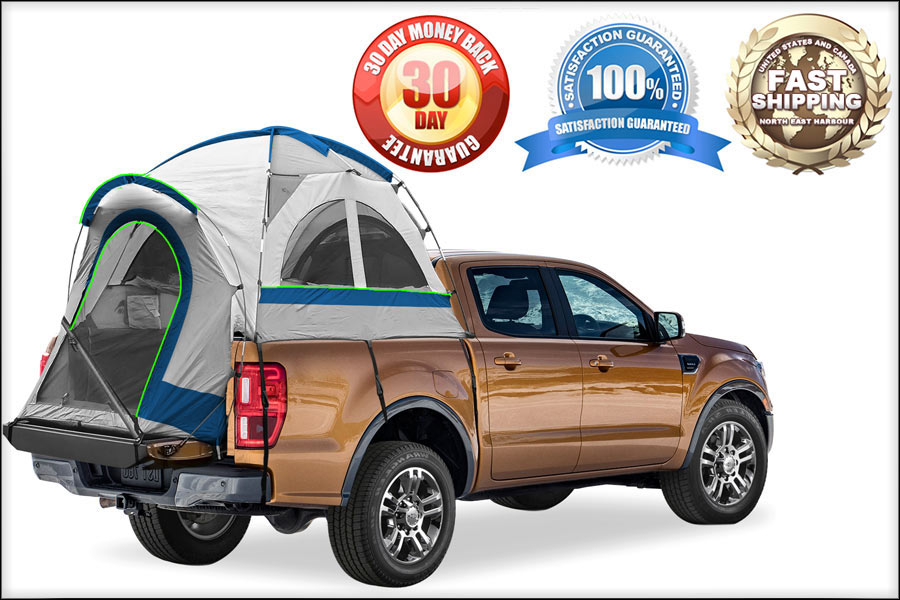 8-8.2 96-98 2-Person Sleeping Capacity North East Harbor Pickup Truck Bed Camping Tent Includes Rainfly and Storage Bag Fits Full Size Truck with Long Bed - Gray and Blue