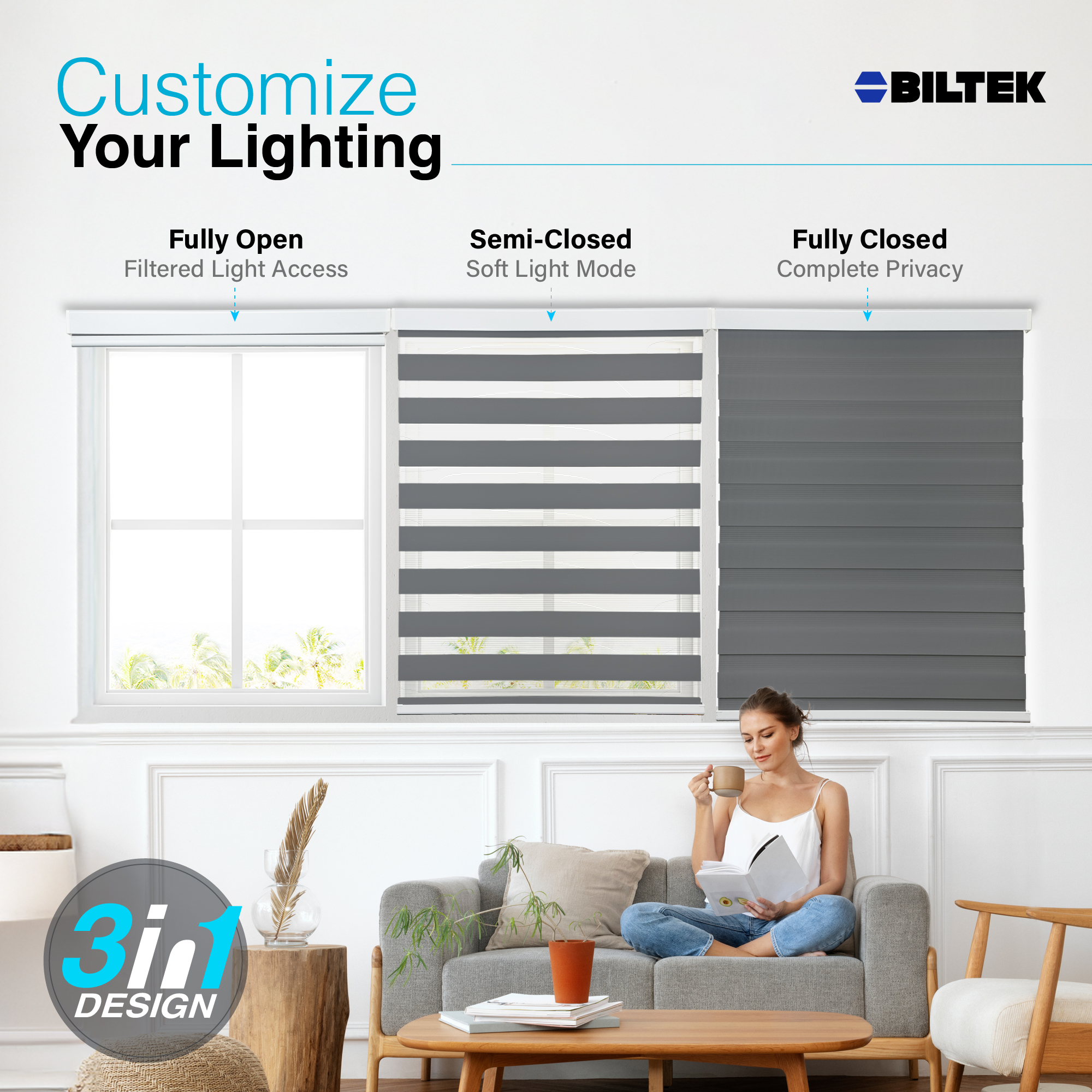 Cordless Zebra Roller Blinds Sheer Shades, Sheer or Privacy - 20" to 72"W x 72"H - Picture 18 of 21