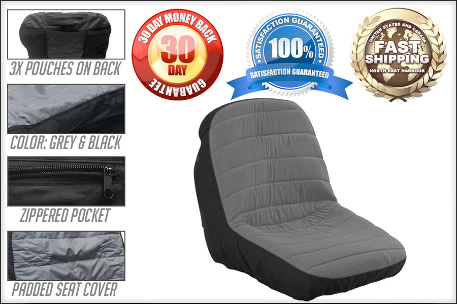 Universal Riding Lawn Mower Tractor Seat Cover - Padded Comfort Pad With Storage - Gray