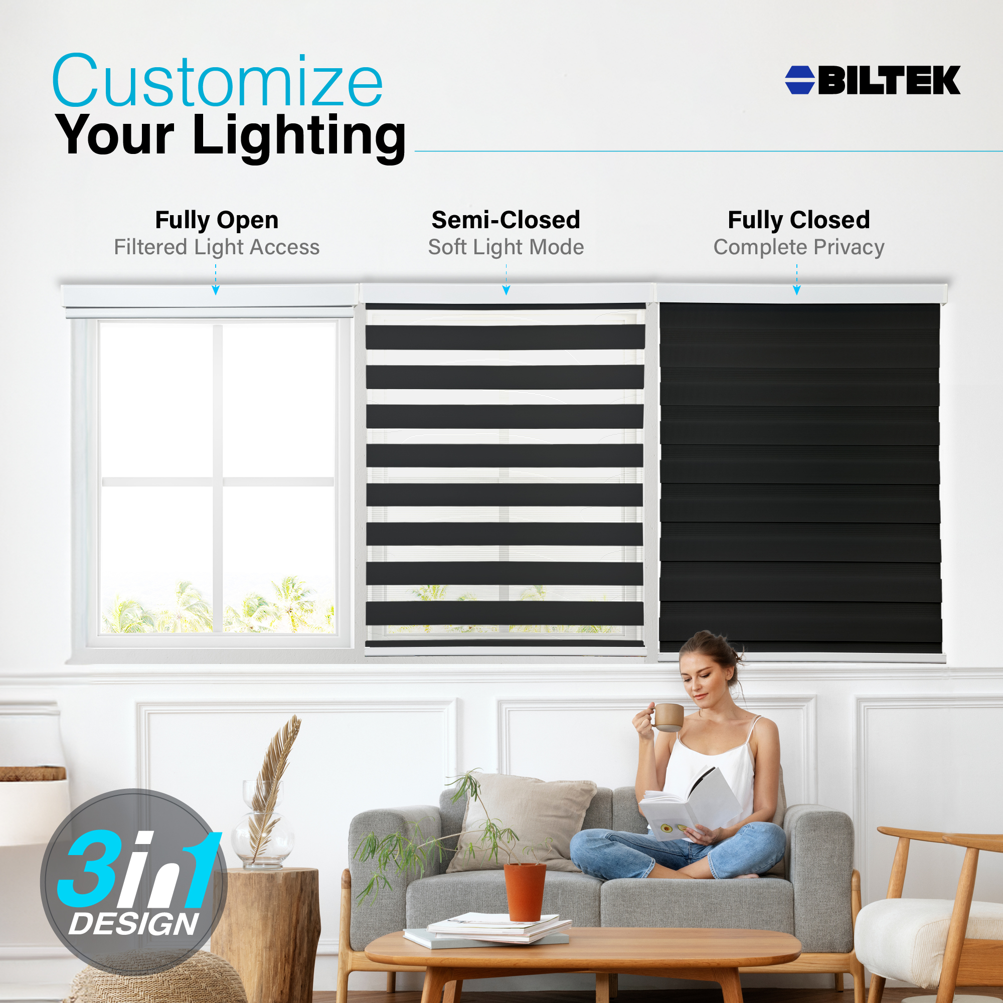 Cordless Zebra Roller Blinds Sheer Shades, Sheer or Privacy - 20" to 72"W x 72"H - Picture 11 of 21