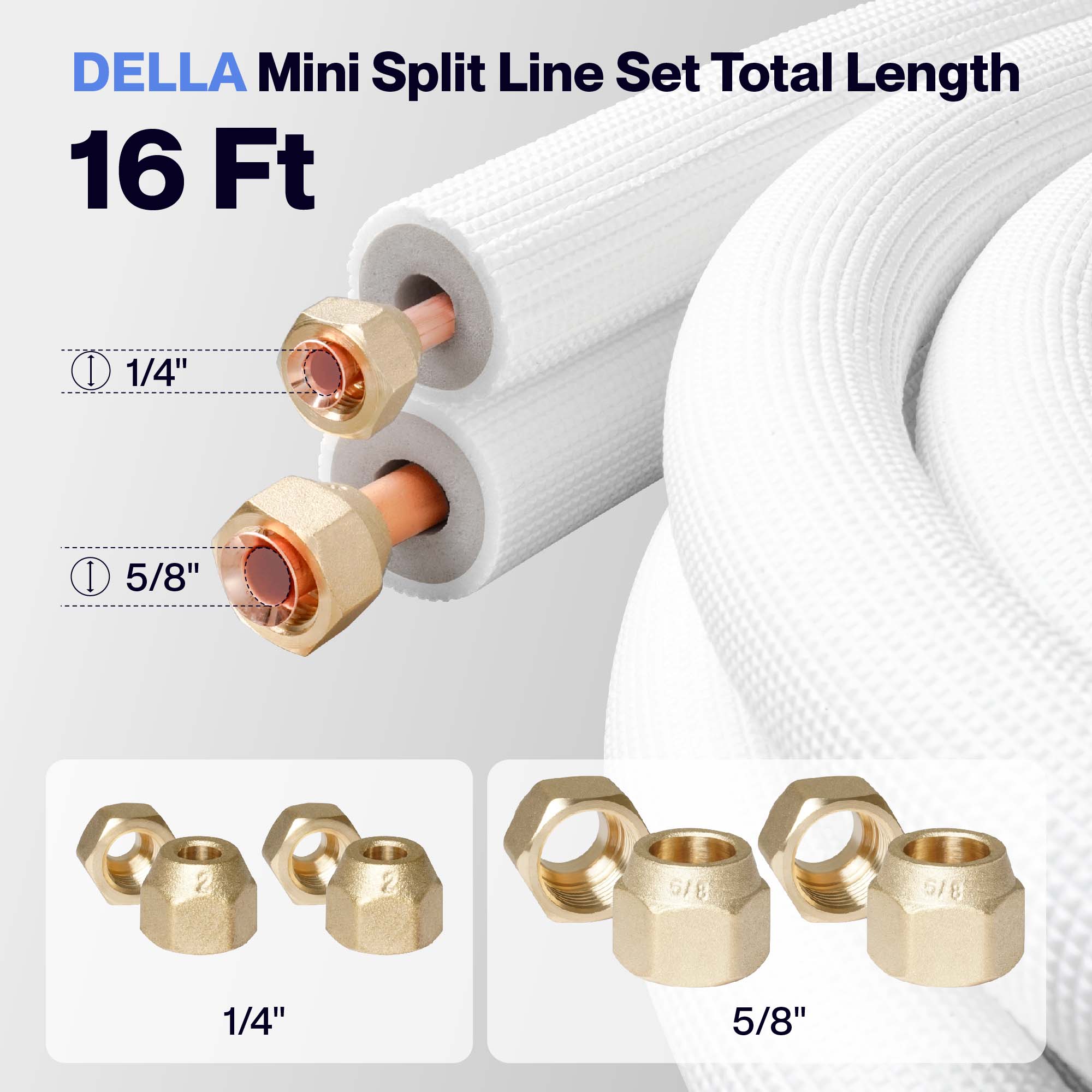 16 Ft Mini Split Line Set, Includes 1/4