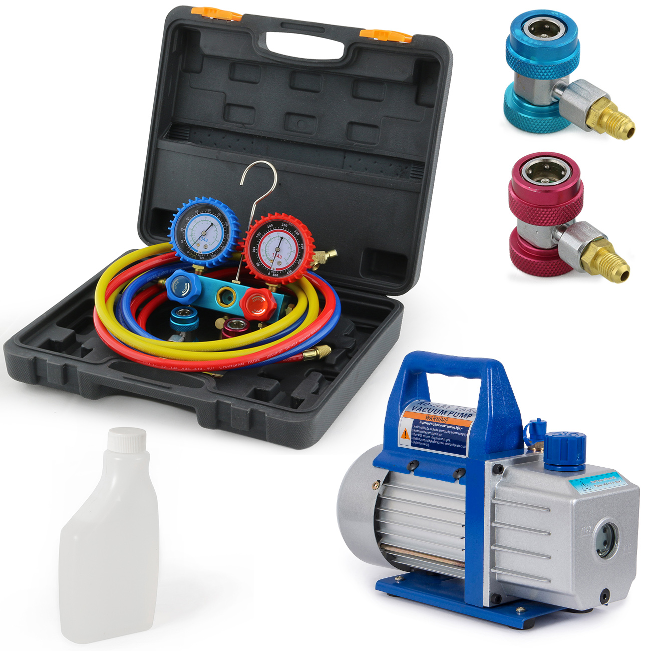 NEW HVAC R134a Manifold Gauge Kit with 4CFM 1/3HP AC Set Diagnostic