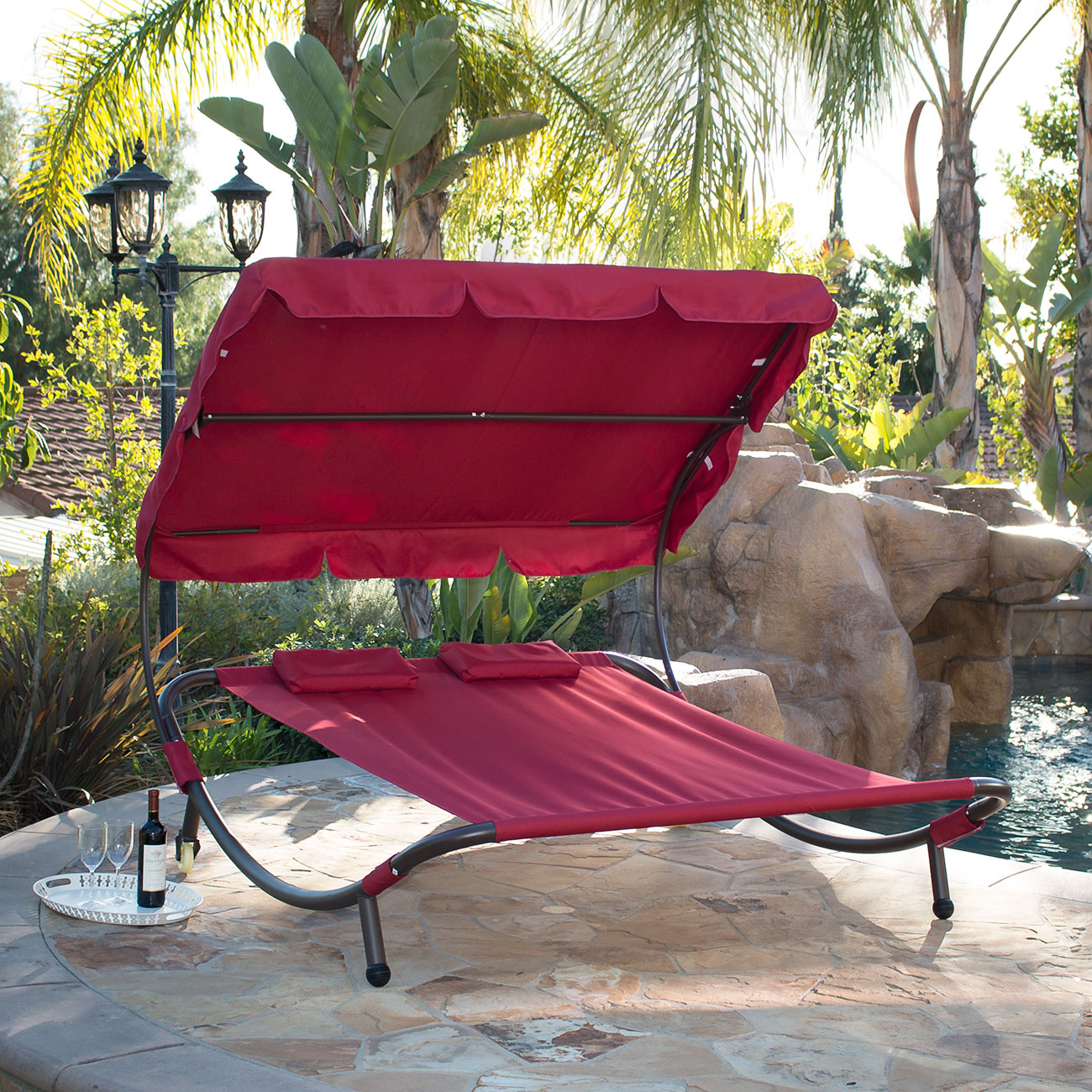 Outdoor Patio Double Wide Patio Pool Hammock Bed Lounger Burgundy eBay