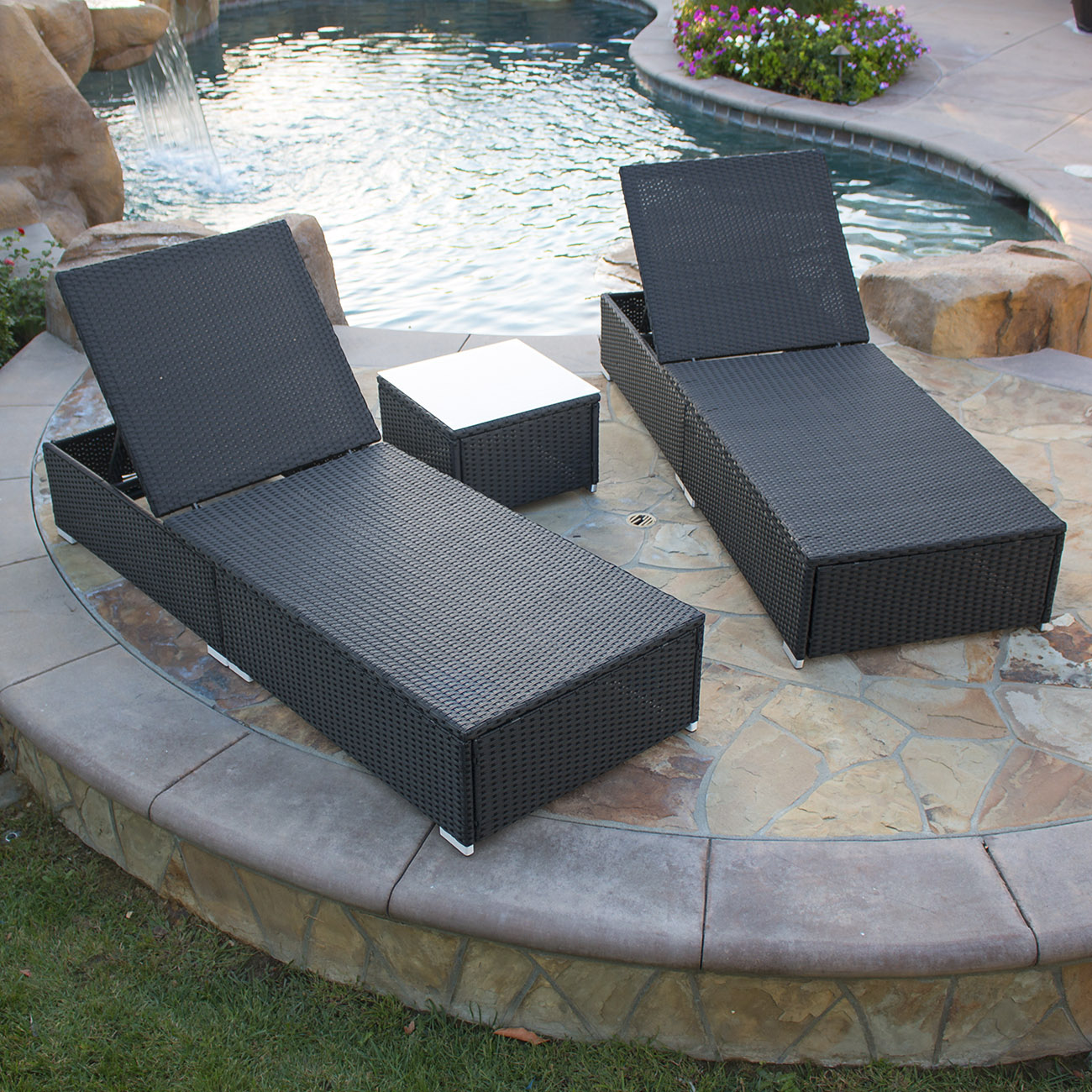 Wicker Rattan Sofa Lounge Chaise Chair Set Patio Furniture Wicker 3Pcs