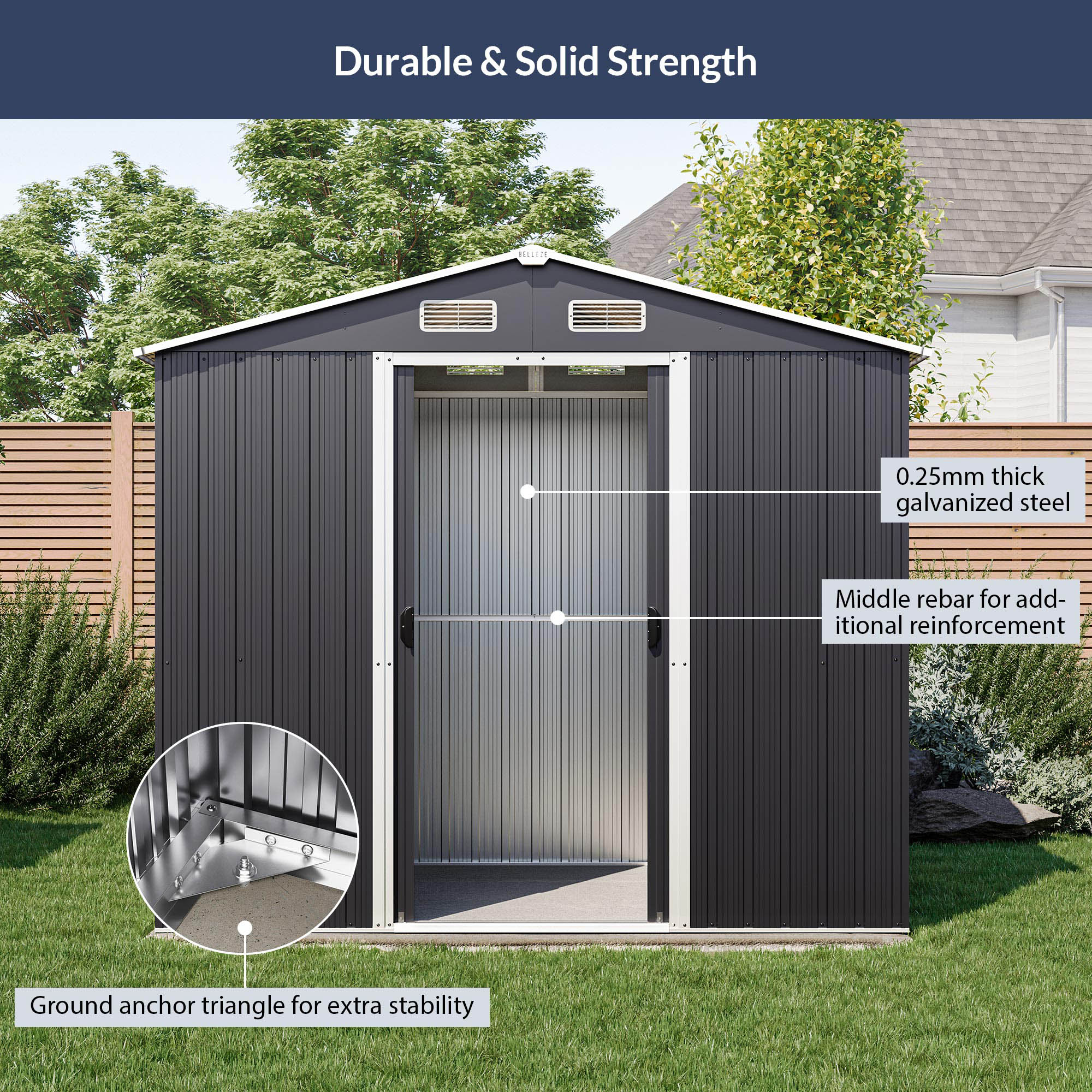 8 x 6 FT Outdoor Storage Shed with Air Vent, Lockable Door
