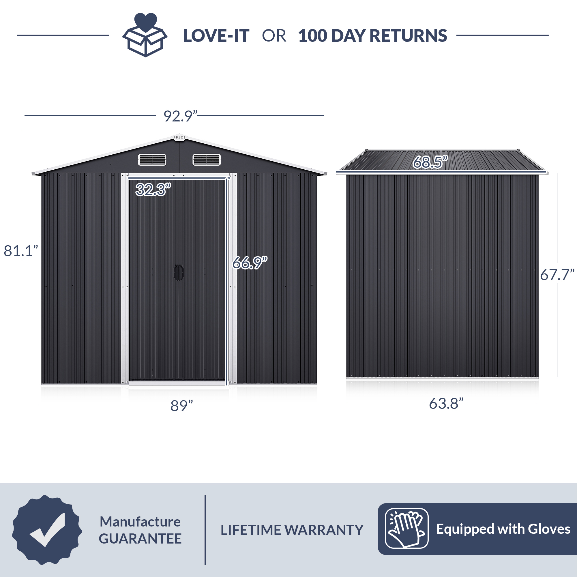 8 x 6 FT Outdoor Storage Shed with Air Vent, Lockable Door