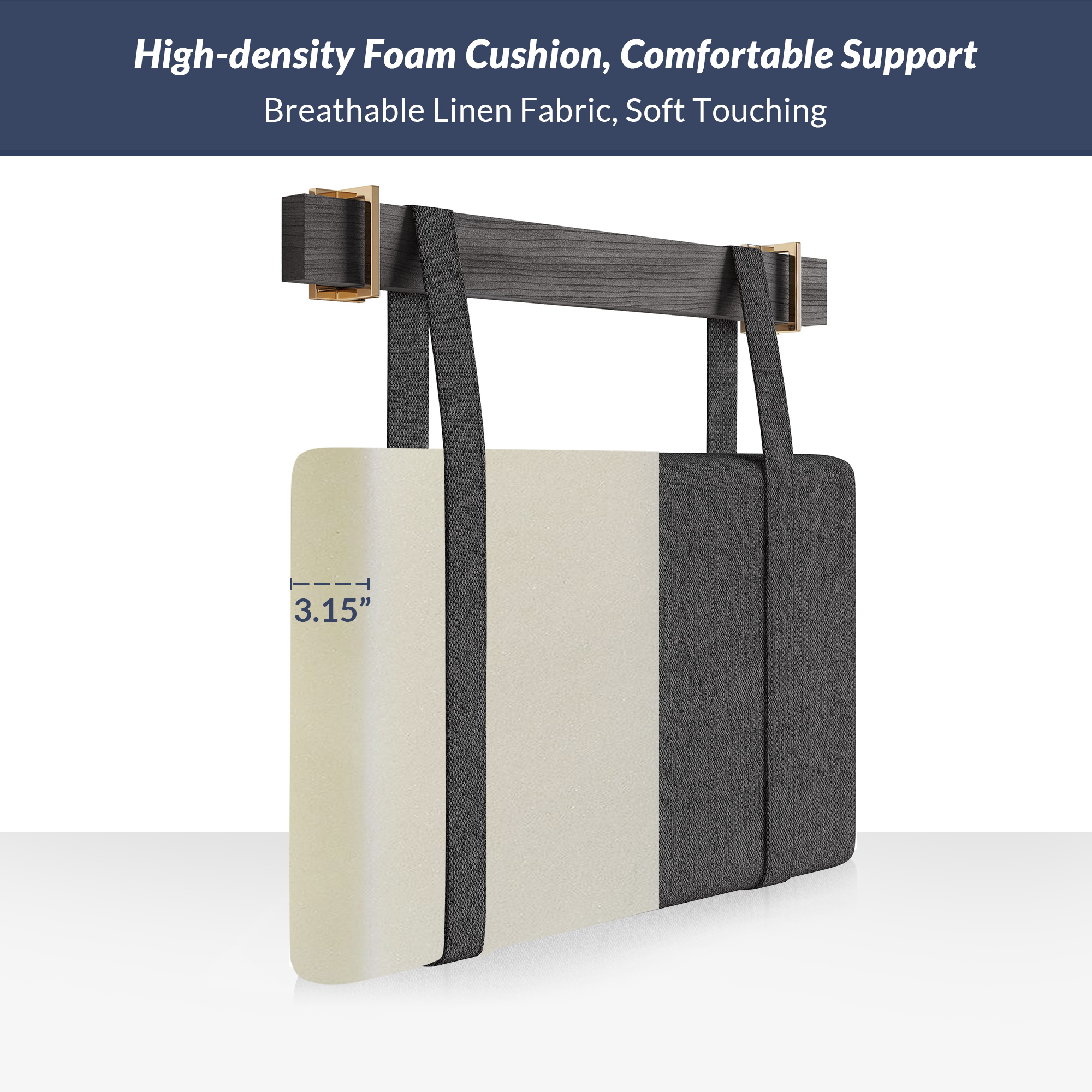 Wall Mounted Linen Padded Headboard for Queen Size Bed with Hooks - Picture 10 of 23