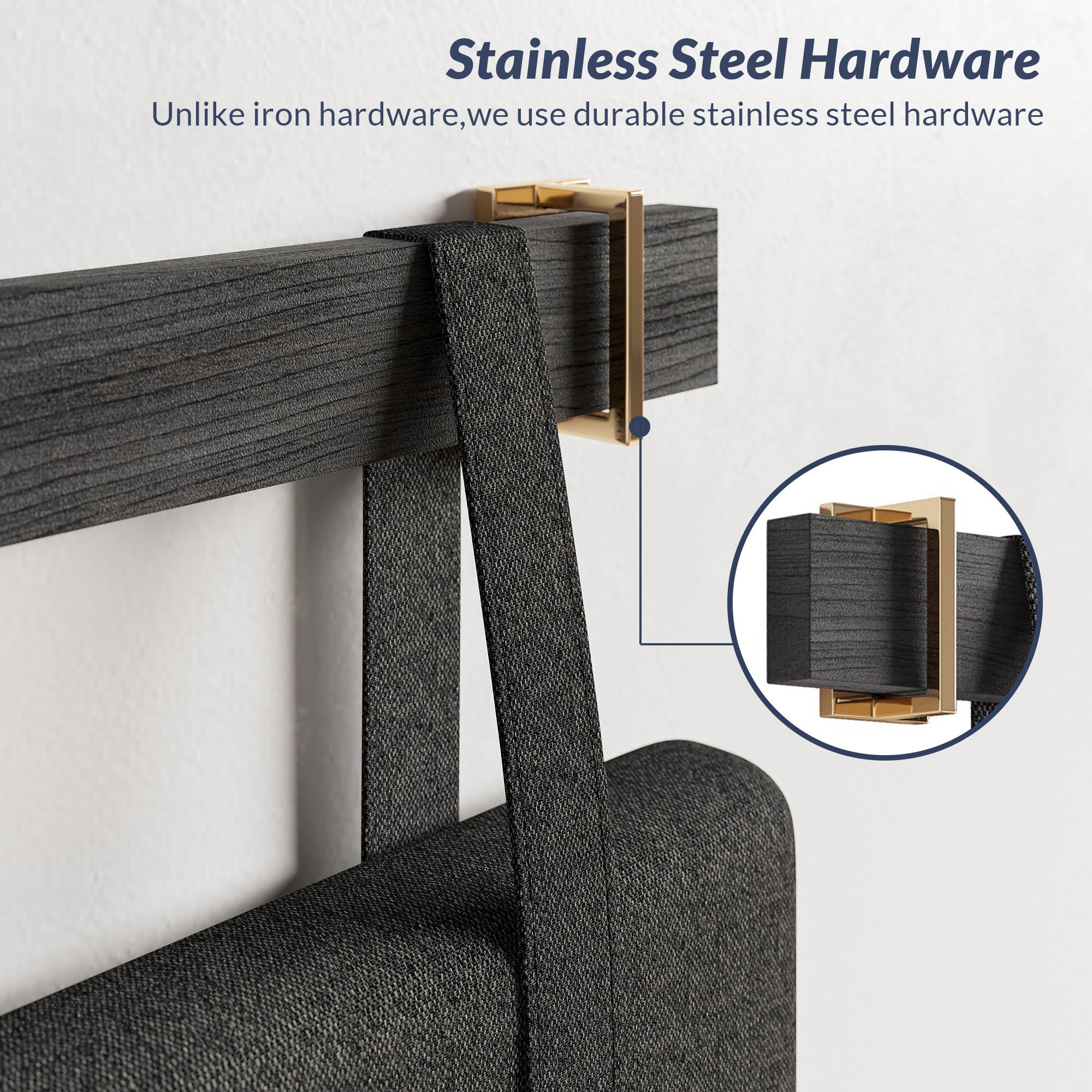 Wall Mounted Linen Padded Headboard for Queen Size Bed with Hooks - Picture 11 of 23