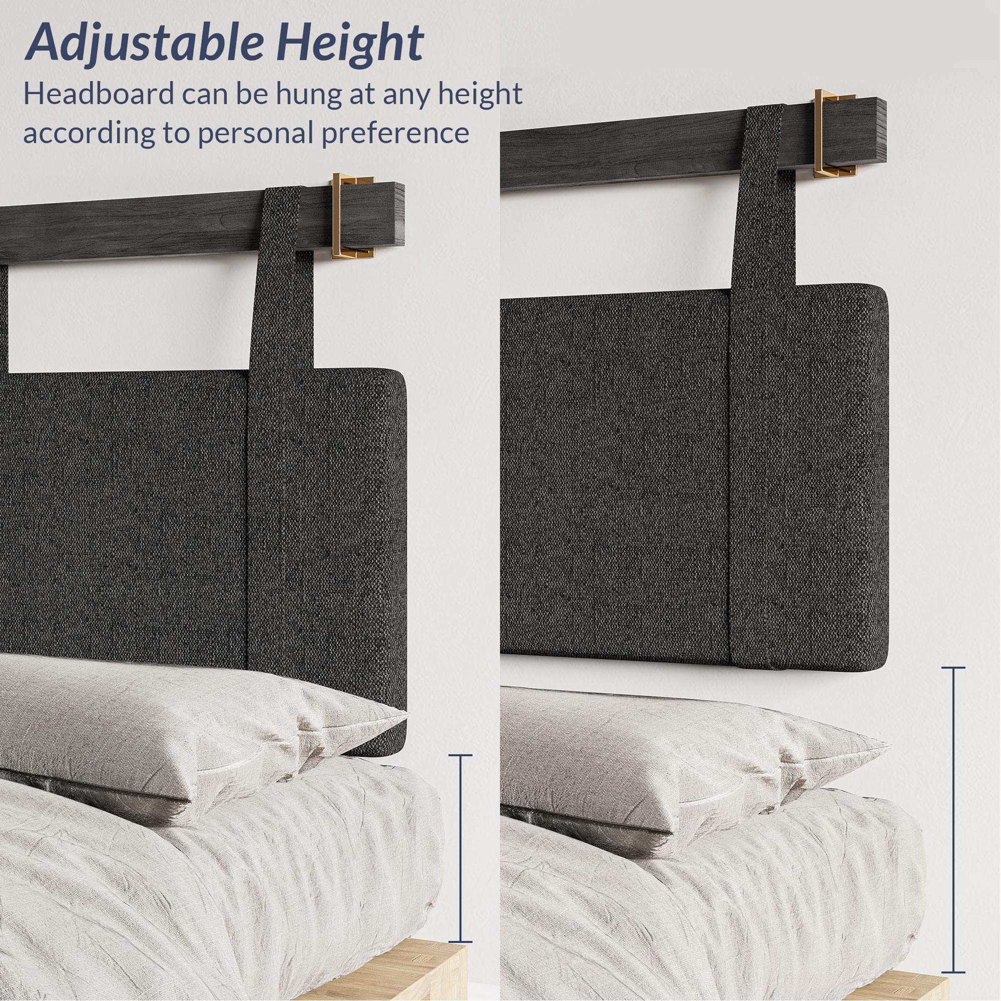 Wall Mounted Linen Padded Headboard for Queen Size Bed with Hooks - Picture 13 of 23