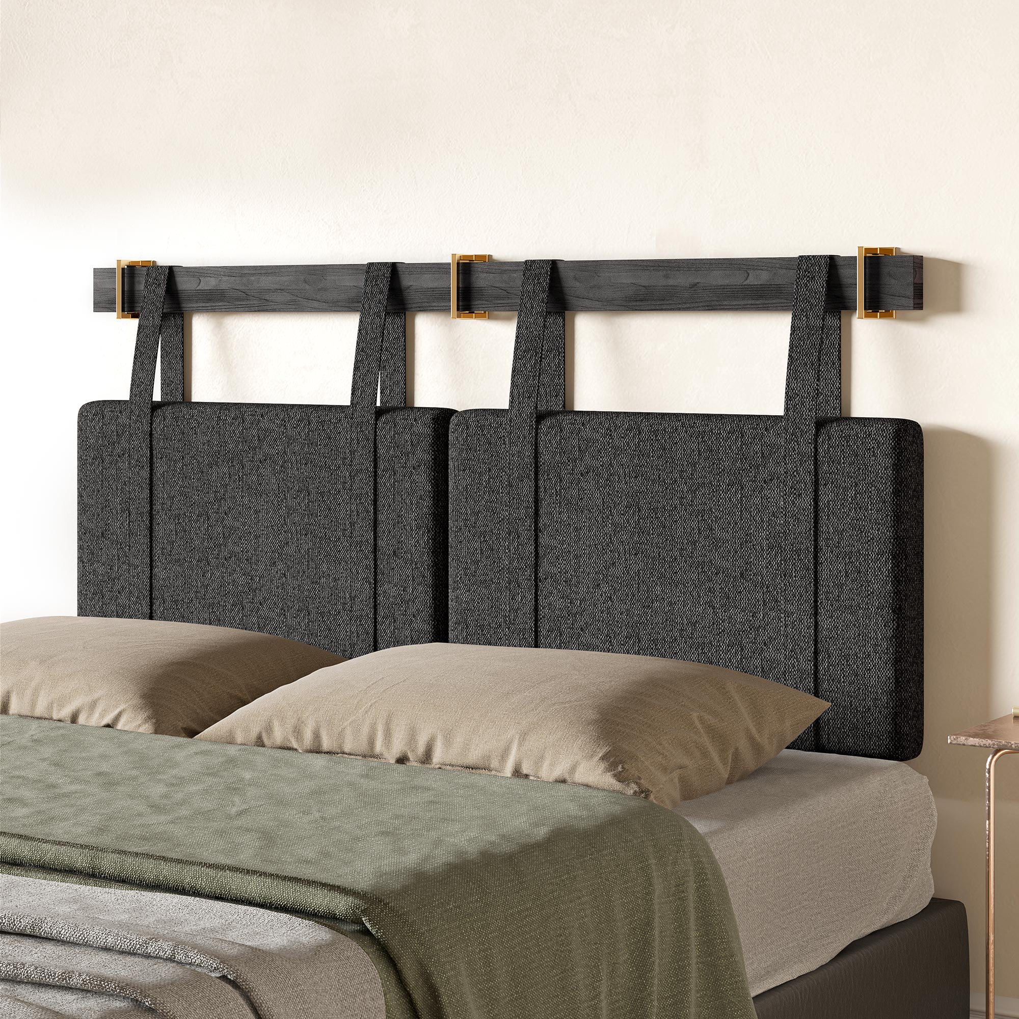 Wall Mounted Linen Padded Headboard for Queen Size Bed with Hooks - Picture 15 of 23
