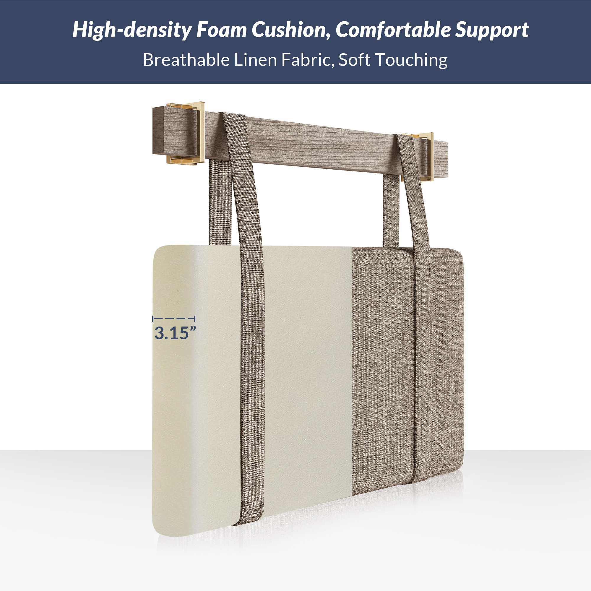 Wall Mounted Linen Padded Headboard for Queen Size Bed with Hooks - Picture 18 of 23