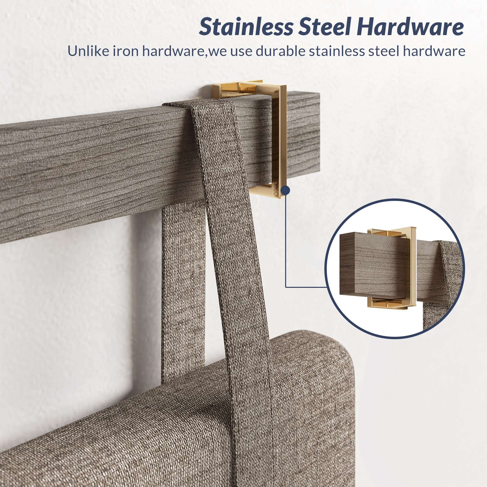 Wall Mounted Linen Padded Headboard for Queen Size Bed with Hooks - Picture 19 of 23