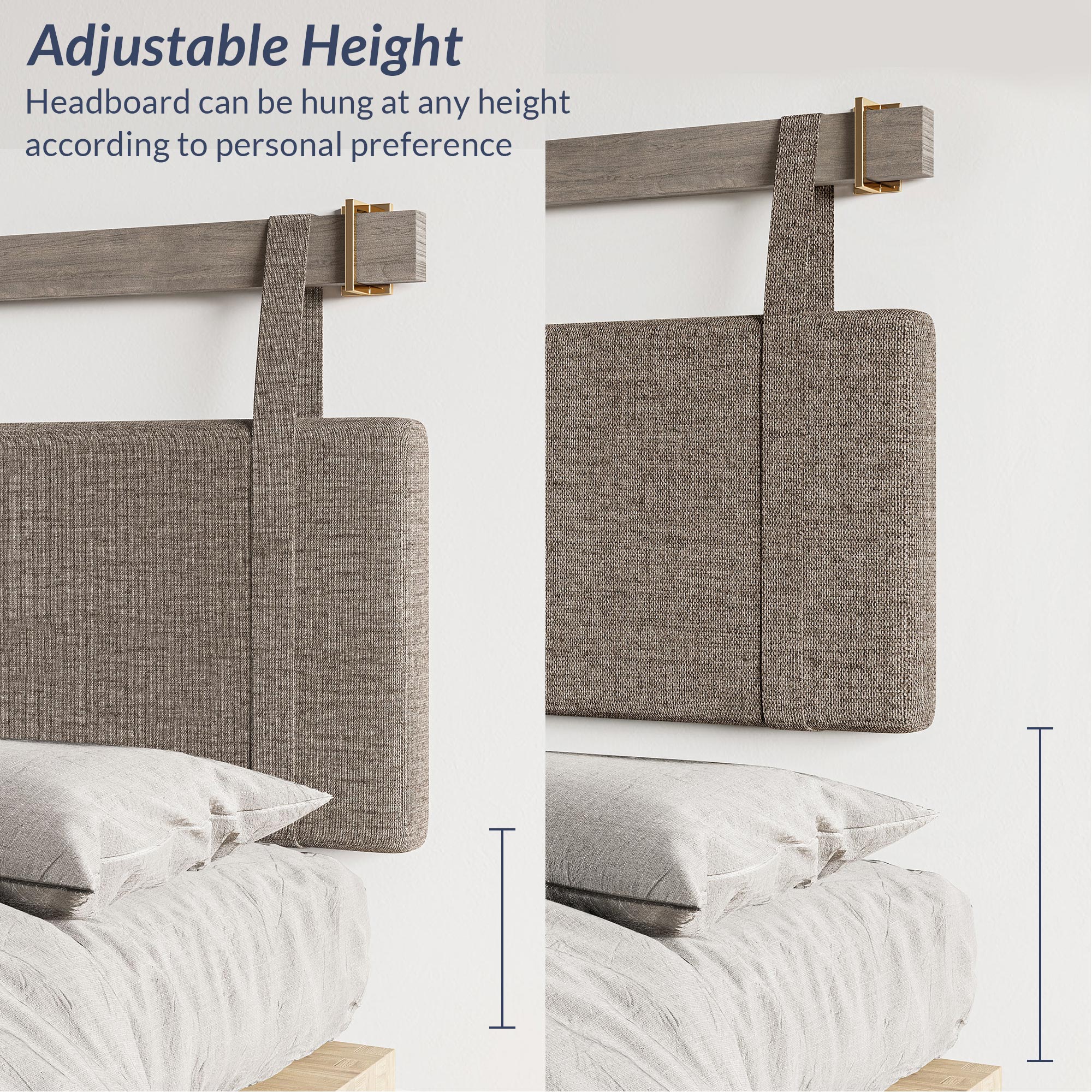 Wall Mounted Linen Padded Headboard for Queen Size Bed with Hooks - Picture 20 of 23