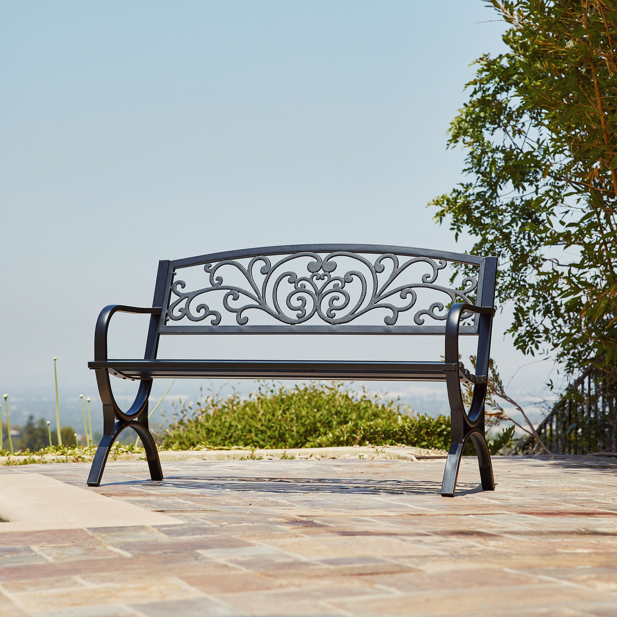 Benches Metal Bench with Pullout Middle Table Backyard Classic Black