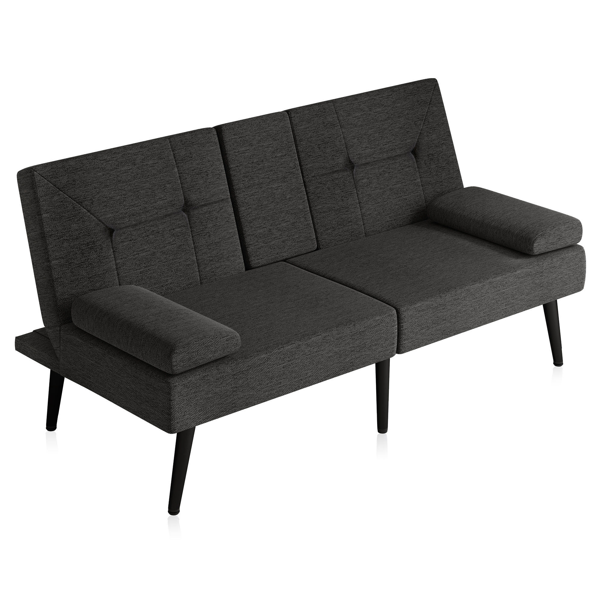 Convertible Sofa Bed with USB Charging Port, Faux Leather/Linen Futon Couch