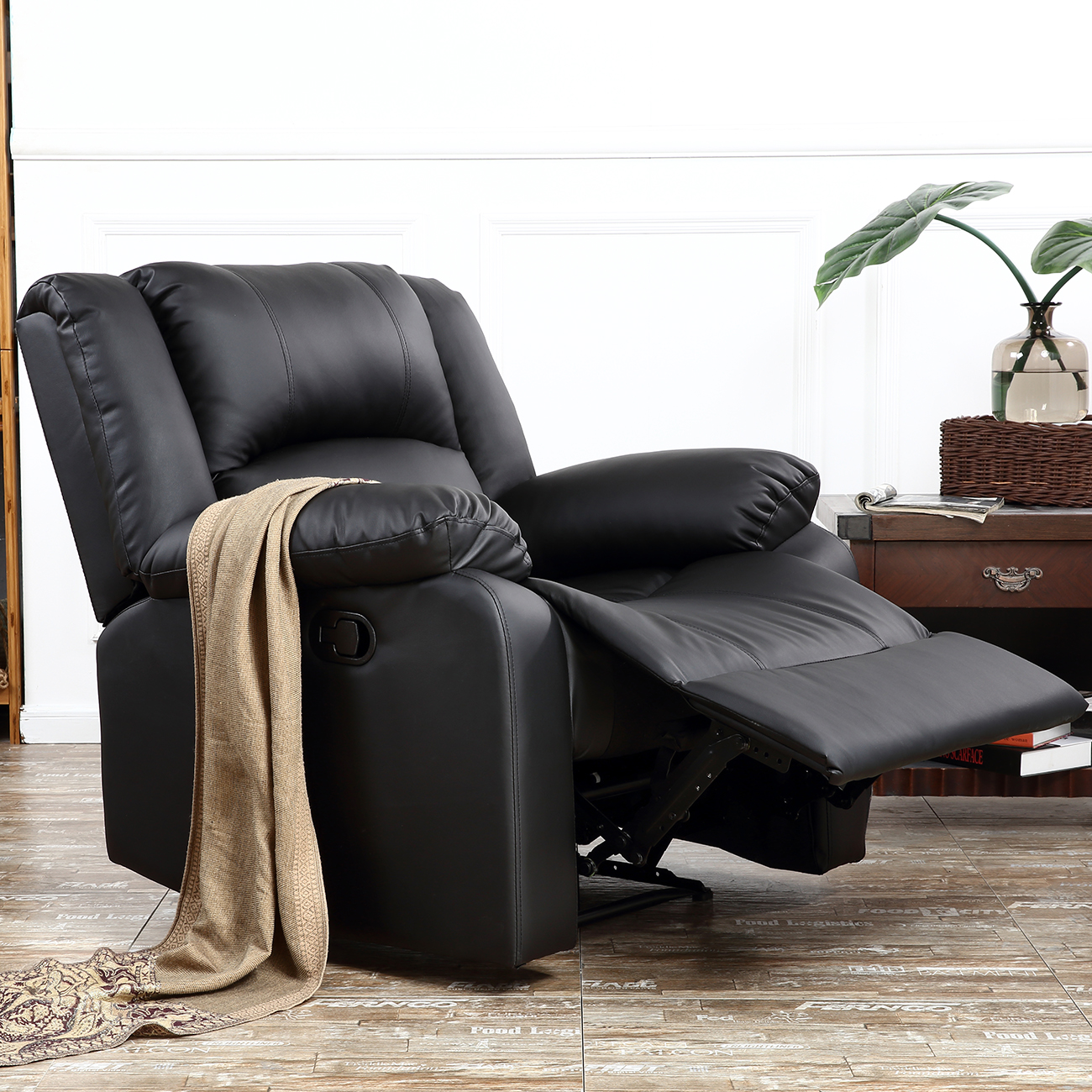 Recliner Chairs For Living Room Dark Brown / Black Leather Upholstered