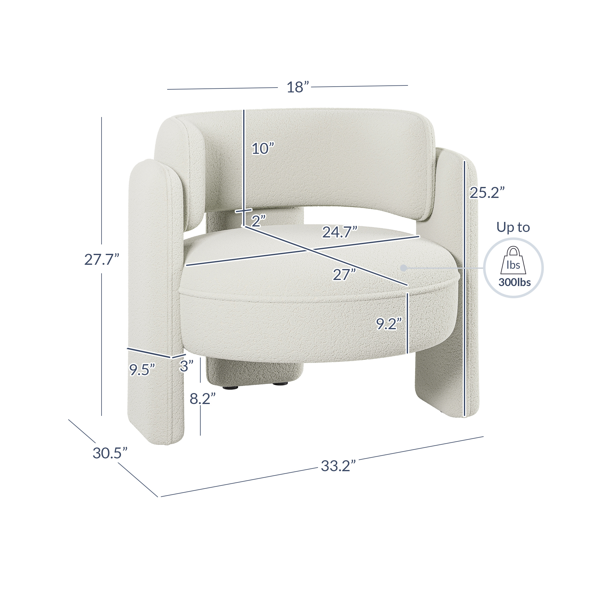 Modern Accent Chair, Upholstered Single Sofa for Living Room, Bedrooms, White