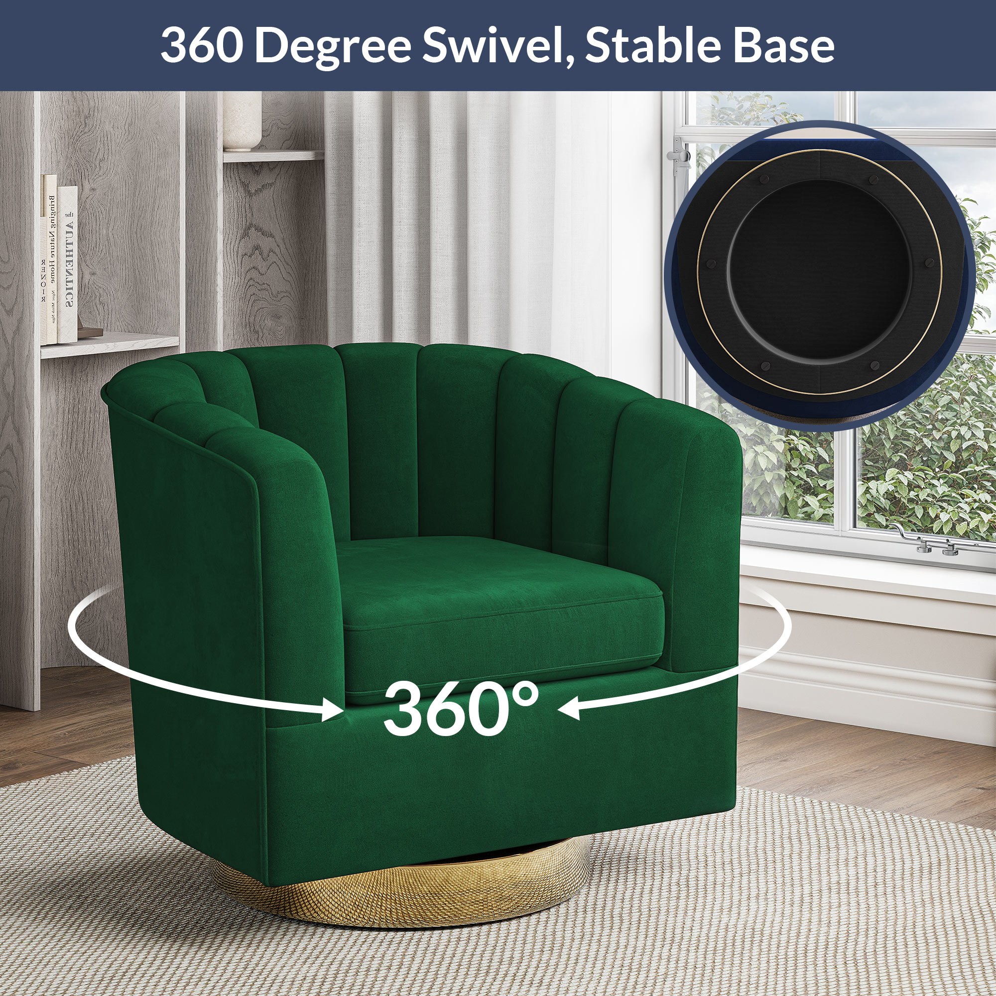 Velvet Swivel Accent Chair, 360 Degree Swivel Comfy Single Sofa Side Chair - Picture 11 of 16