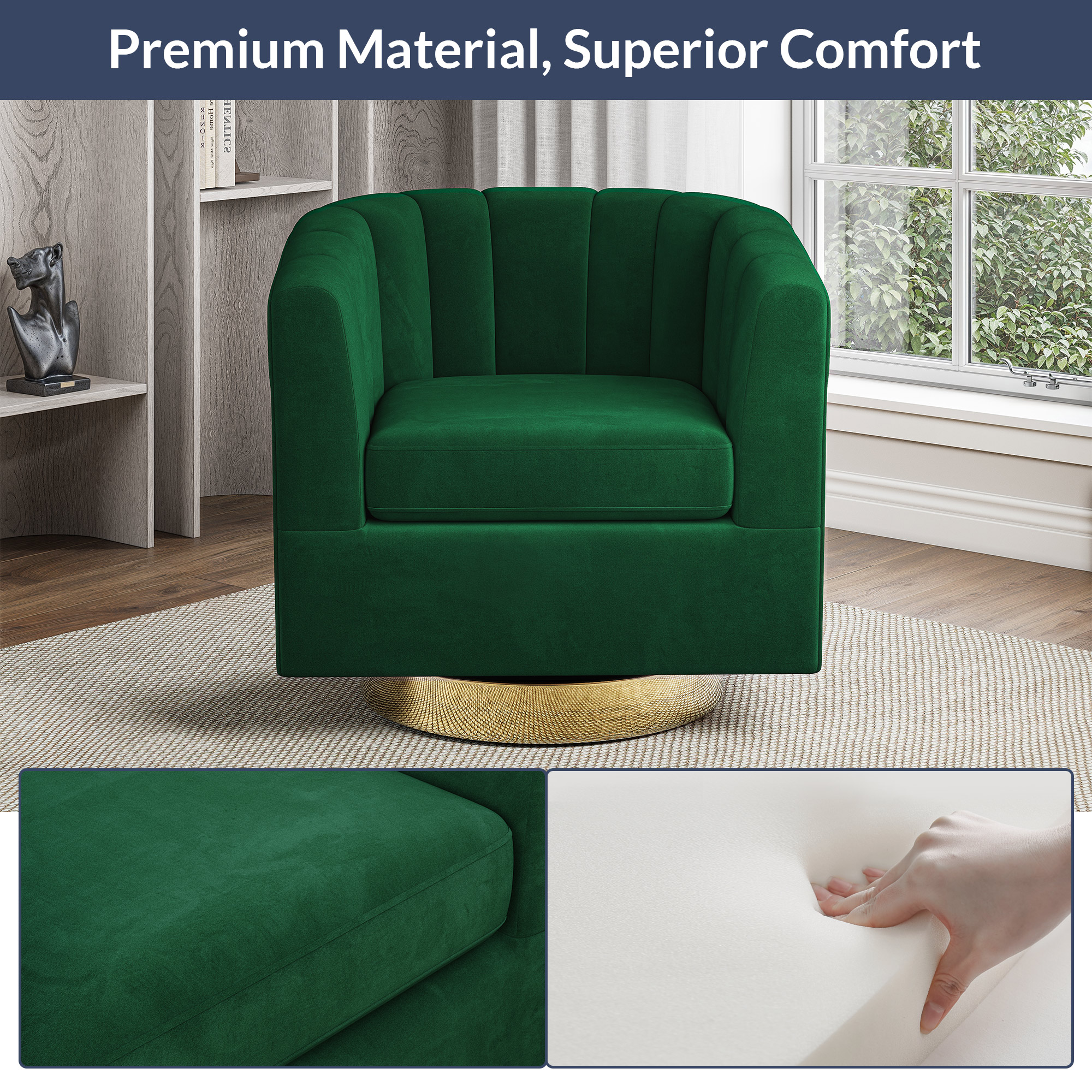 Velvet Swivel Accent Chair, 360 Degree Swivel Comfy Single Sofa Side Chair - Picture 12 of 16